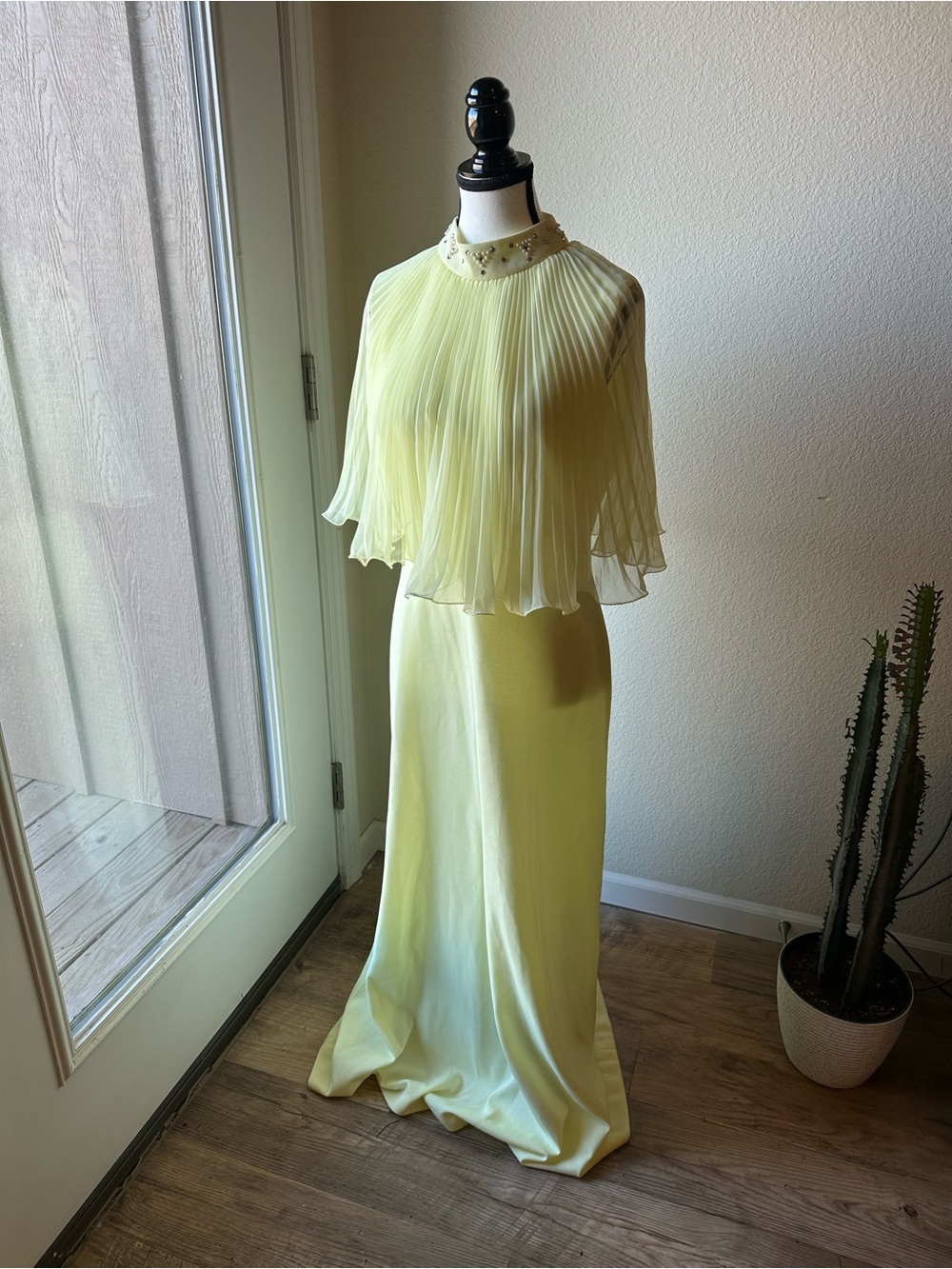 70’s Yellow Pleated Cape Dress